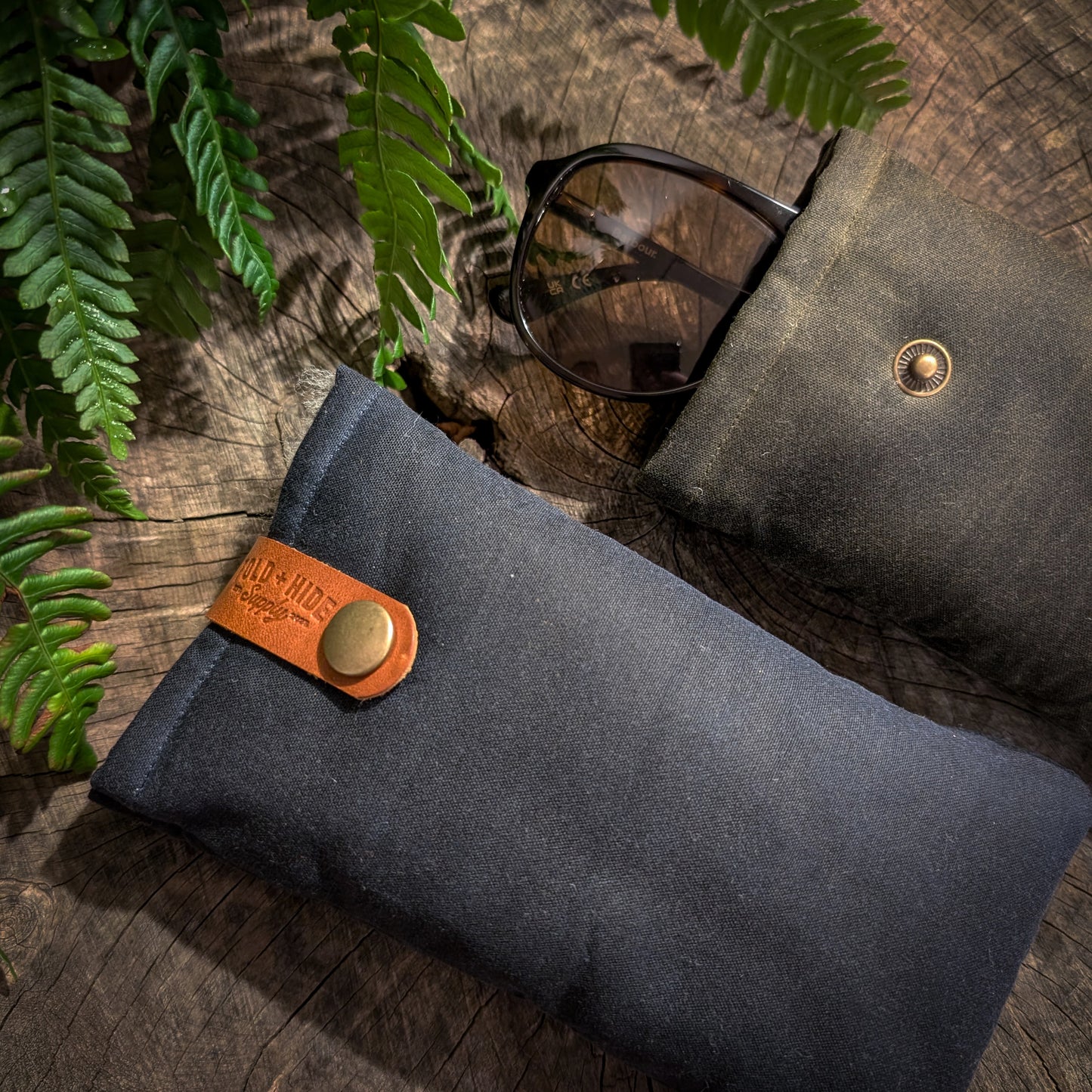 Waxed Cotton and Sheepskin Glasses Case